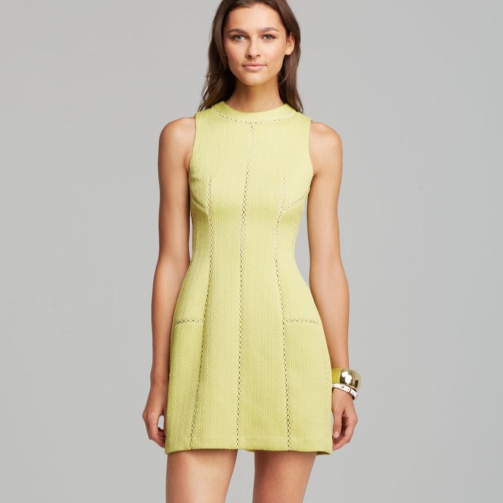 Rebecca Taylor Chartreuse Textured Brocade Dress